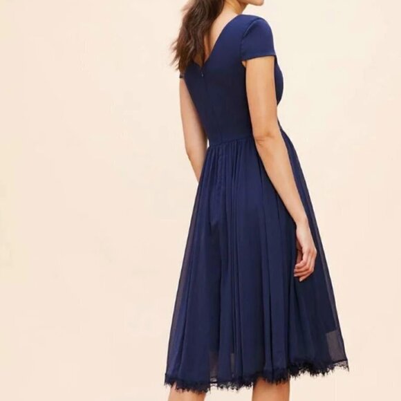 Dress The Population Corey Romantic Cap Sleeve Midi Dress in Midnight Blue sz XS - Picture 2 of 7